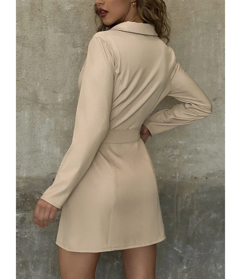 Long-sleeved V-neck Lace-up Waist Suit Dress 210826018 5 Long-sleeved V-neck Lace-up Waist Suit Dress 210826018 - Image 3