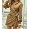 Lantern Sleeve High Waist V-Neck Dress 210826853