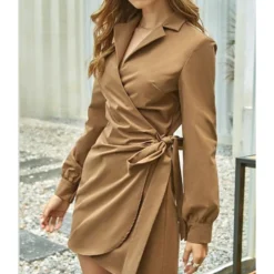 Lantern Sleeve High Waist V-Neck Dress 210826853 -Amour Vert shop 210826853 2