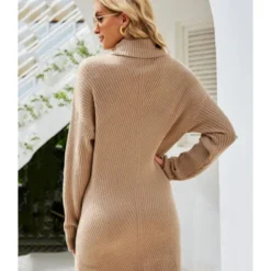 Turtleneck Solid Knitting Sweater Short Dress Without Belt 210826930 -Amour Vert shop 210826930 4