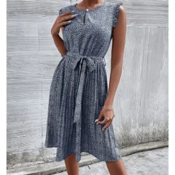 Casual Print Sleeveless Dress Floral Pleated Tie-Up A-Line Wholesale Dresses SDN561296 -Amour Vert shop 21 3 3