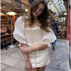 White Square Neck Off Shoulder Vintage Tie-Up Puff Sleeves Bodycon Dress Chic Wholesale Mini Dresses SDN533024 -Amour Vert shop 21c55454 de0e 42df 93ea 78022d4b9eca 6277561457c50b5e066a6e5da87e7325
