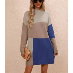 Elegant Colour Blocked Round Neck Knitted Long Dress Wholesale Dresses N5923082600022 -Amour Vert shop 23d642c324354b3d8511b07400aea1ce 4