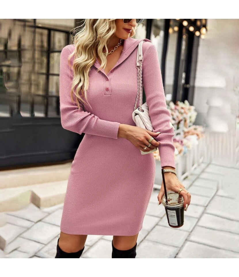 Casual V-Neck Lapel Mini Dress Single-Breasted Long Sleeve Bodycon Wholesale Dresses SDN562274 3 Casual V-Neck Lapel Mini Dress Single-Breasted Long Sleeve Bodycon Wholesale Dresses SDN562274