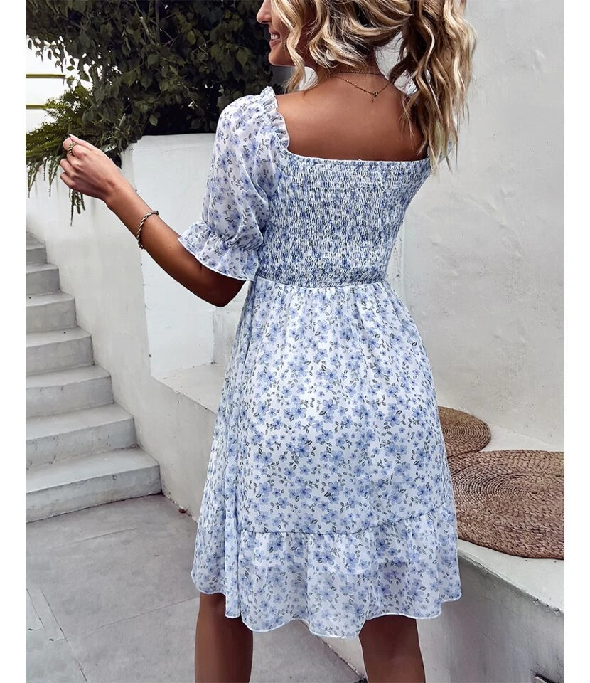 Fashion Chiffon Square Collar Floral Mini Swing Dress Loose High Waist Petal Sleeve Wholesale Dresses SDN560437 12 Fashion Chiffon Square Collar Floral Mini Swing Dress Loose High Waist Petal Sleeve Wholesale Dresses SDN560437 - Image 10