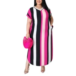 V Neck Striped Plus Size Maxi Dress SD130017