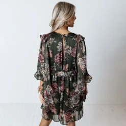 V-Neck Fashion Printed Ruffled 3/4 Sleeve Casual Dress Wholesale Dresses Chiffon Dress Chic SD204218 -Amour Vert shop 273fd3da 7811 4cab b43b c676b1a2275f 631b56eed1b492d32014e6d6e6bb292d