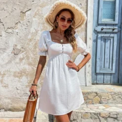 Square Neck Button Up Solid Color Puff Sleeve A-Line Dress Wholesale Dresses SDV464540 -Amour Vert shop 28e4b093 3d17 4d0f ad4f 36b0c88f7468 578715b18aefb6172e172b4bc70ee91a