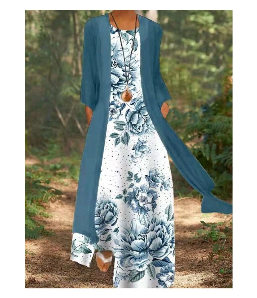 Printed Mid-Sleeve Loose Casual Coat & Maxi Dress Fashion Wholesale Womens 2 Piece Sets SD204468 7 Printed Mid-Sleeve Loose Casual Coat & Maxi Dress Fashion Wholesale Womens 2 Piece Sets SD204468 - Image 5