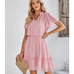 Casual V-Neck Solid Color Ruffle Swing Dress Wholesale Dresses SDN538814 -Amour Vert shop 2974c7c4 a836 4faa ac68 fad86b72b850 8012579557031c265742e6ceda6d05b3