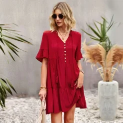 Short Sleeve Casual Solid Color Loose Swing Ruffled Dress Wholesale Dresses SDN539518 -Amour Vert shop 298f5c2d b94d 4684 be1a 8373b4a5e865 393b1d05fe1f0ea9186db37ad98ea4c1