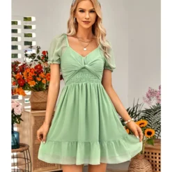 Solid Color V-Neck Waist Short-Sleeve Casual Ruffled Dress Wholesale Dresses SDN537952 -Amour Vert shop 2c6bcffe 9f7b 4c74 9628 a667cf35a1f6 b98c2d105f5b8b49c883e6bbca2e4042
