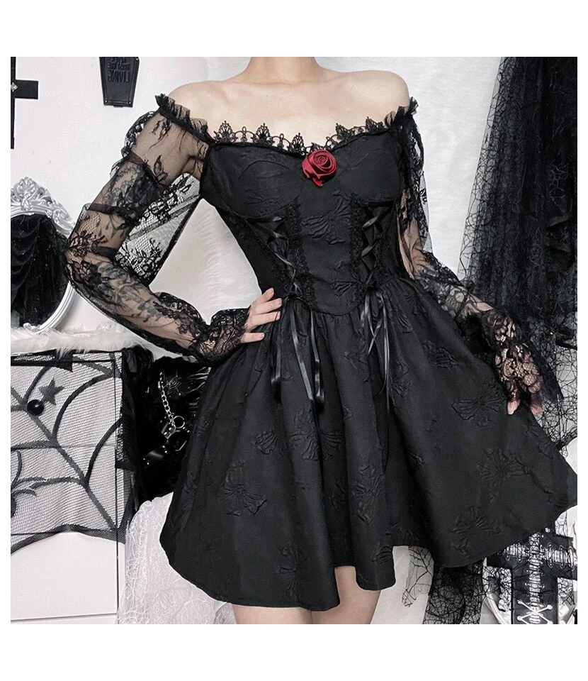 Dark Three-Dimensional Floral Lace Long-Sleeved A-Swing Princess Dress Wholesale Dresses SDV464254 7 Dark Three-Dimensional Floral Lace Long-Sleeved A-Swing Princess Dress Wholesale Dresses SDV464254 - Image 5