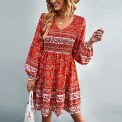 Casual V Neck Print A-Line Dresses Long Sleeve Wholesale Bohemian Dress For Women SDN562270 -Amour Vert shop 2fda8ded 5344 49fc 99bf f66e510ff326 c2e5e4808072b579df78b95f3f8364b4