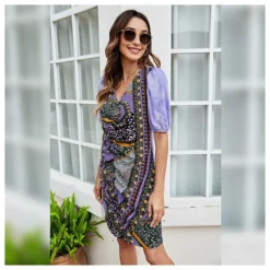 Printed Fashion Pullover Puff Sleeve Dress Casual V-Neck Slim Elegant Wholesale Dresses SD183952 -Amour Vert shop 329757c6 31c1 473c a112 f08213c24e21 8758EAFED3495CFE3D17A5A7CA39EF89