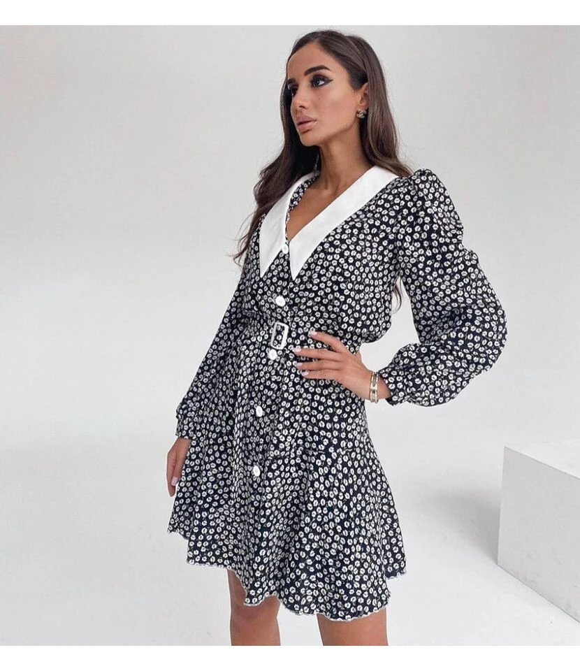 Long Puff Sleeve Floral Contrast Color Mini Dress Wholesale Dresses SDV463820 5 Long Puff Sleeve Floral Contrast Color Mini Dress Wholesale Dresses SDV463820 - Image 3