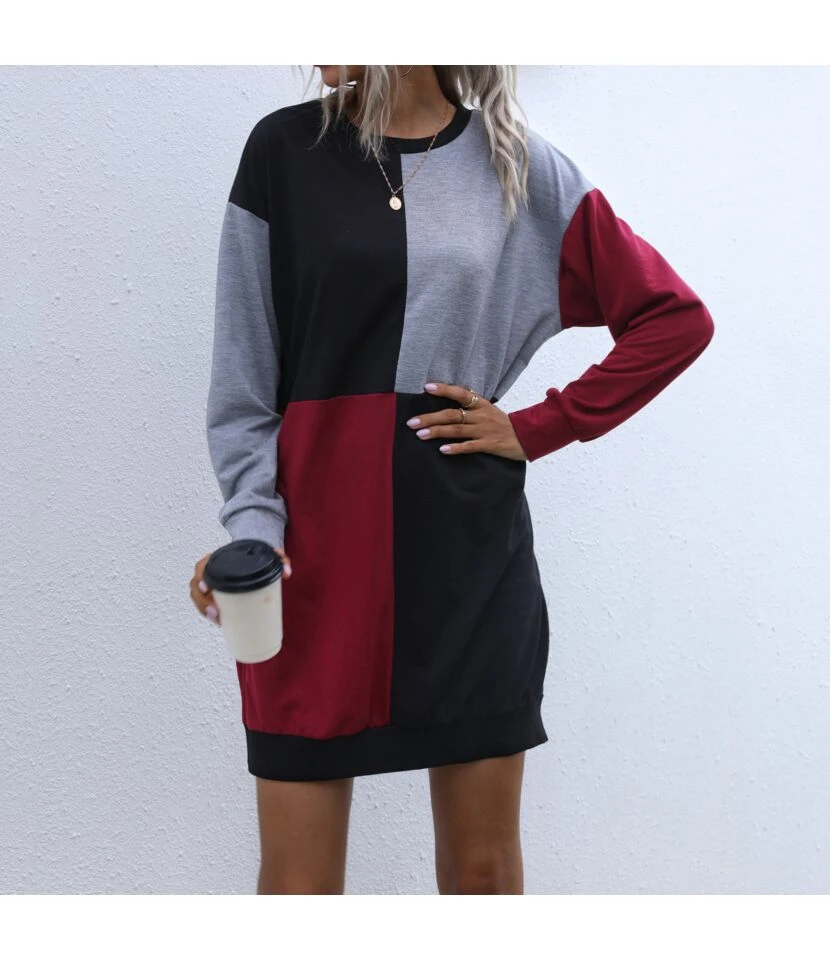 Long Sleeve Dress Color Blocking Bulk Women Vendors SD160459 6 Long Sleeve Dress Color Blocking Bulk Women Vendors SD160459 - Image 4