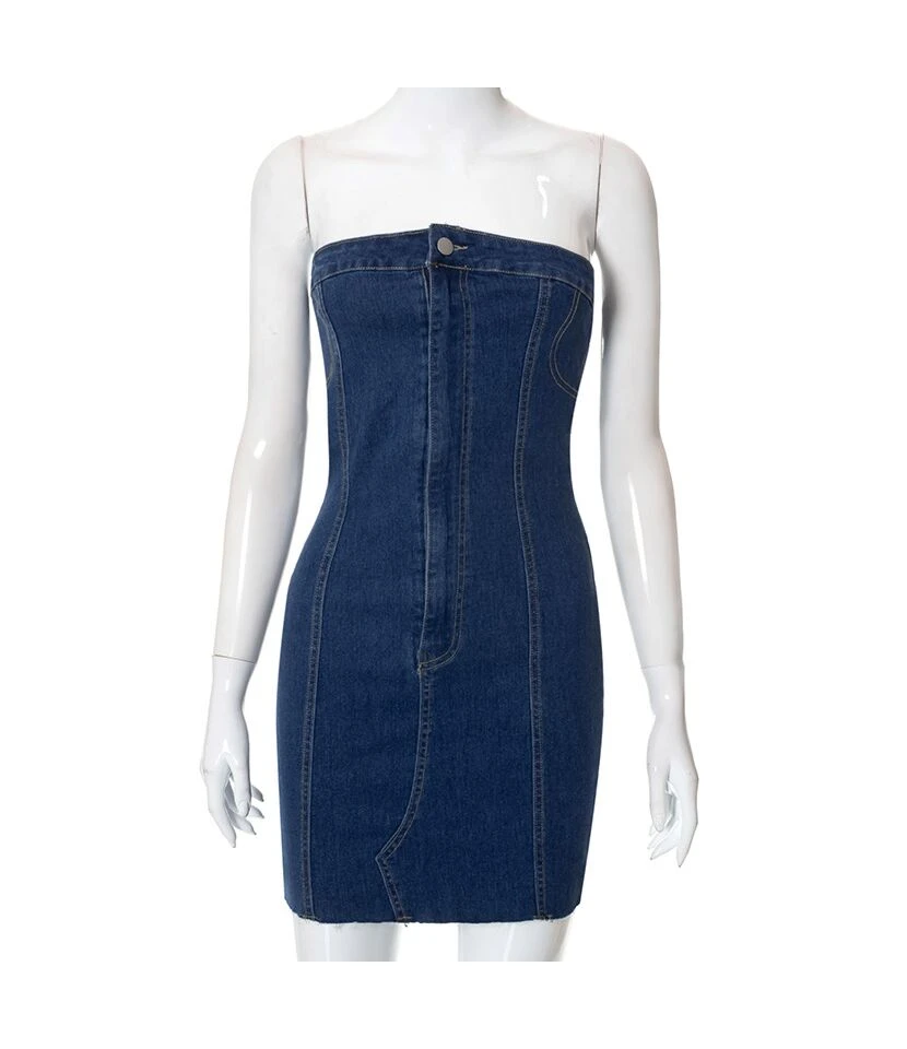 Sexy Off-Shoulder Sleeveless Denim Dress Button-Zip Bodycon Wholesale Dresses SDN561098 5 Sexy Off-Shoulder Sleeveless Denim Dress Button-Zip Bodycon Wholesale Dresses SDN561098 - Image 3