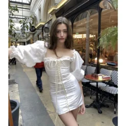 White Square Neck Off Shoulder Vintage Tie-Up Puff Sleeves Bodycon Dress Chic Wholesale Mini Dresses SDN533024 -Amour Vert shop 3818f92a 678d 4dc7 a67d a77d1fc6c935 37aaf726b943779802ab1d37e445cbf1