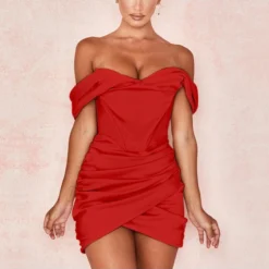 Sexy Off-Shoulder Sheath Pleated Fishbone Bodycon Mini Dress Wholesale Dresses SDN561262