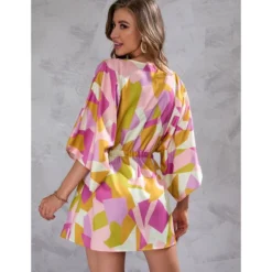 Geometric Print Deep-V Half Flare Sleeve Lace-Up Drawstring Mini Dress Resort Wholesale Dresses SDN533159 -Amour Vert shop 39a1c09f 91c3 4525 b458 b4a6034ffd1e 697be13ab886e90a7ec29adc50ed1674