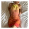 Gradient Sunset Print Halterneck Open Back Sling Pack Hip Knit Bodycon Dress Sexy Wholesale Jersey Dresses SDN532878