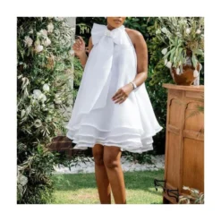 Sweet Women's Solid Color Ruffled Bow Halter Dress Wholesale Womens Clothing N3823110200077