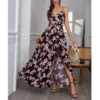 Sexy Suspender V Neck Floral Dress Backless High Slit Maxi Wholesale Dresses SDN560450