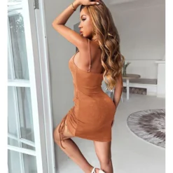 Sexy Suspender Mini Dress Solid Color Pleated Drawstring Bodycon Wholesale Dresses SDN560309 -Amour Vert shop 40bb1802 4870 4f16 951e a4bae663e129 b1f910179e13cbfc9f96ad2947b9dadf