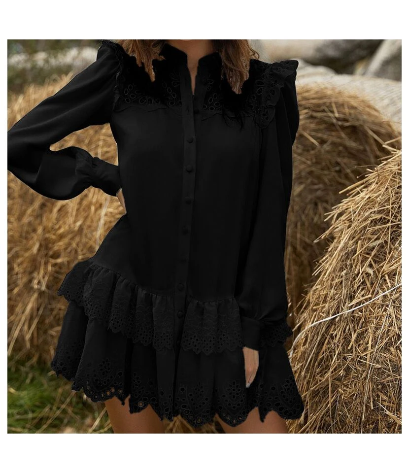 Fashion Hollow Lace Ladies T Shirt Dress Wholesale Long Sleeve SD202527 6 Fashion Hollow Lace Ladies T Shirt Dress Wholesale Long Sleeve SD202527 - Image 4