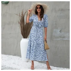 Elegant Lantern Sleeve Knotted Print Midi Dress Sexy V Neck Side Slit Wholesale Dresses SDN560361 -Amour Vert shop 427c9be1 0bb9 4ae2 b89a 31186494c8f1 adfb0bb9bd3aed4162358fcf60ae48c7