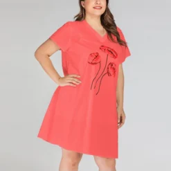 Flower Print Wholesale Plus Size T Shirt Dress SD200005