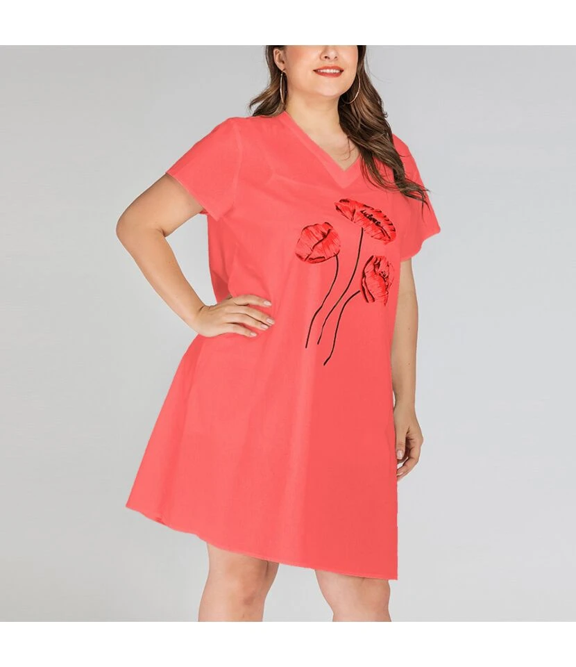 Flower Print Wholesale Plus Size T Shirt Dress SD200005 3 Flower Print Wholesale Plus Size T Shirt Dress SD200005