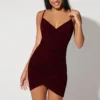 Deep V Pleated Bag Hip Irregular Hem Velvet Sling Bodycon Dress Wholesale Dresses Sexy Womens Clothes SD204569