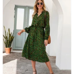 Fashion V Neck Leopard Print Midi Dress High Waist Long Sleeve Slim Wholesale Dresses SDN560438 -Amour Vert shop 44e72c7b 5730 459f b99d c9286d93f3cc a928d58e6fe7b2fa51185628269c7c71