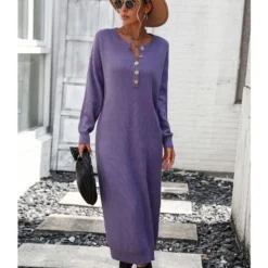 Fashion Solid Colour Long Sleeve Button Down Knit Dress Wholesale Dresses N5923082600017 -Amour Vert shop 45acdefe83134a988379b07400b8f25e 4