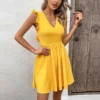 Backless Wooden Ears Sleeveless V-Neck Solid Color Dress Wholesale Dresses N4623041000136 -Amour Vert shop 48e6e2031210457c89f5afe301250da1