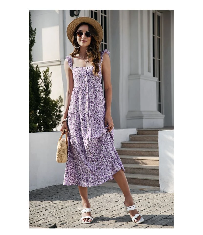 Elegant Slip Floral Dress Single-Breasted Backless Ruffled Wholesale Dresses SDN560363 5 Elegant Slip Floral Dress Single-Breasted Backless Ruffled Wholesale Dresses SDN560363 - Image 3