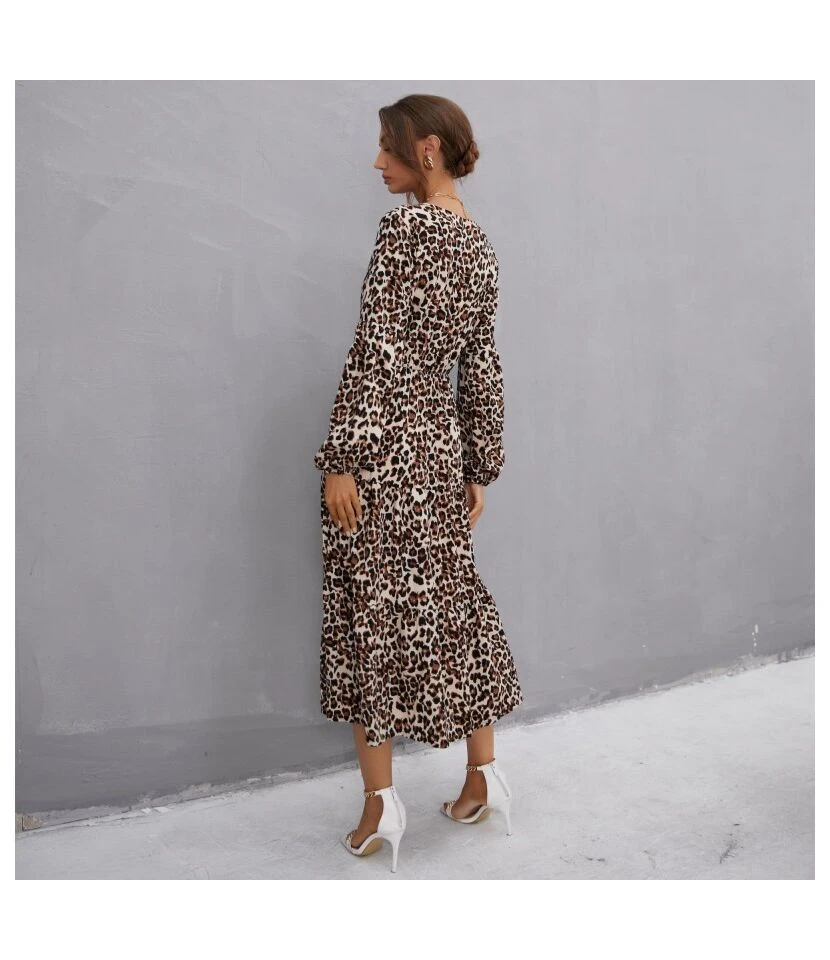 V Neck Buttons Trim Leopard Print Women Dress Wholesale SD030508 5 V Neck Buttons Trim Leopard Print Women Dress Wholesale SD030508 - Image 3