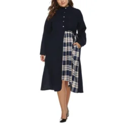 Casual Round Neck Plaid Patchwork Long Sleeve Dress Wholesale Dresses V5923041500047