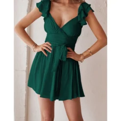 Sexy Deep V Ruffles Sleeve Dress Solid Color Lace-Up Backless Wholesale Dresses SDN560229 -Amour Vert shop 497976aa 09a8 4dd0 ab15 2bd0bb47af84 b59826732f22812909cd251fbf2e3487