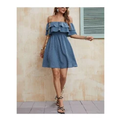 Bead Ball Solid Color Ruffled One Shoulder Dress Wholesale Dresses N4623040100031