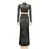 Maxi Dress 2 Piece Set Wholesale Bodycon Sexy Black Sequins SO200637