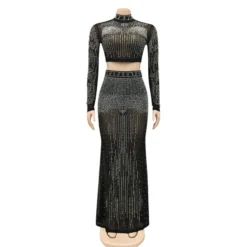 Maxi Dress 2 Piece Set Wholesale Bodycon Sexy Black Sequins SO200637