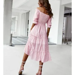 Sexy Off Shoulder Floral Midi Swing Dress High Waist Petal Sleeve Slim Vacation Wholesale Dresses SDN560630 -Amour Vert shop 4cd66c26 920e 4636 8eca 6cecef3c7852 b5b87d950df25552b832110577490fdc