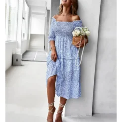 Sexy Off Shoulder Floral Midi Swing Dress High Waist Petal Sleeve Slim Vacation Wholesale Dresses SDN560630 -Amour Vert shop 522cdea3 c51b 47be 8740 0c69a1910e9a ad81282047af478eceeafd2670b91ce7