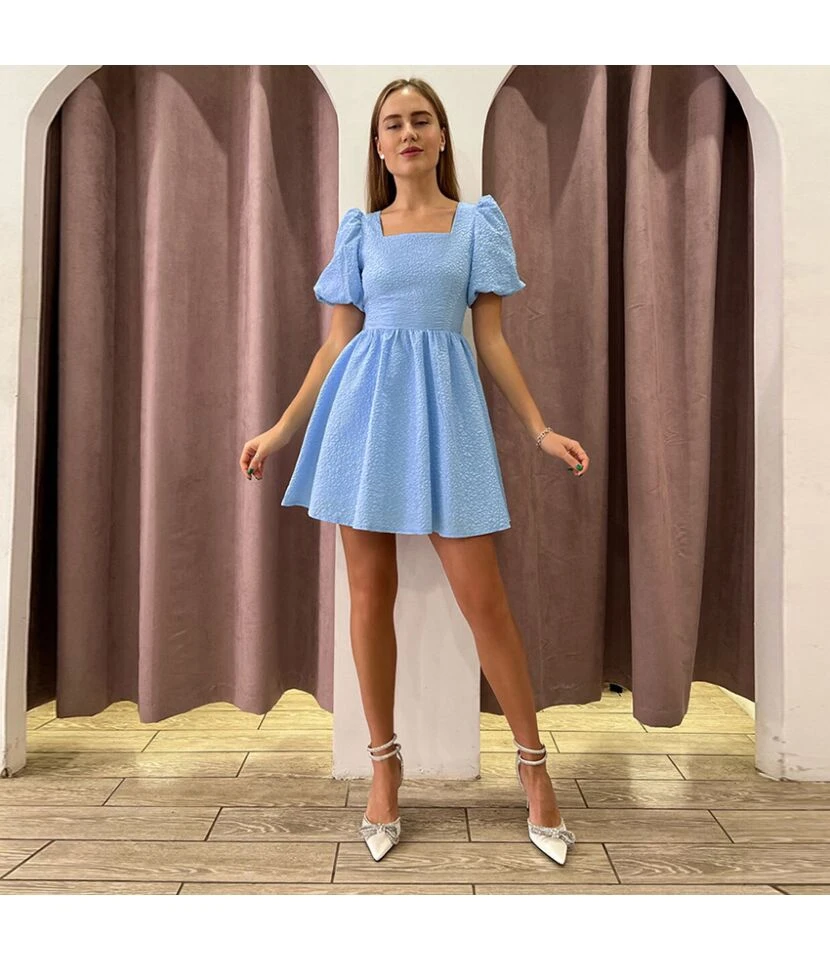 Fashion Square Neck Bubble Sleeve Jacquard Backless A-Line Mini Dress Wholesale Dresses SDN562841 7 Fashion Square Neck Bubble Sleeve Jacquard Backless A-Line Mini Dress Wholesale Dresses SDN562841 - Image 5