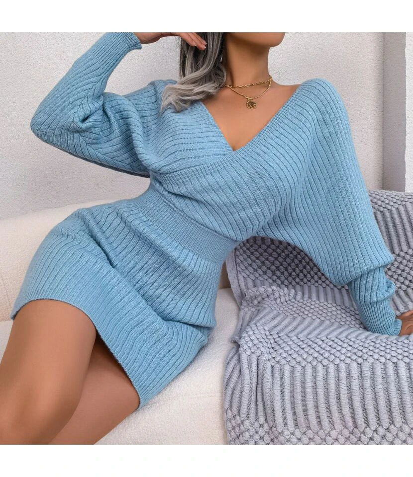 Sexy V-Neck Cross Bat Sleeve Mini Dress Long Sleeve Bodycon Wholesale Dresses SDN360688 3 Sexy V-Neck Cross Bat Sleeve Mini Dress Long Sleeve Bodycon Wholesale Dresses SDN360688
