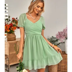 Solid Color V-Neck Waist Short-Sleeve Casual Ruffled Dress Wholesale Dresses SDN537952 -Amour Vert shop 59541b8b fb76 42b1 acd7 f356e1cb84d0 cc3912cbcd31d5ad65d8720dbcd43c71