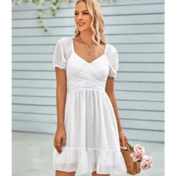 Solid Color V-Neck Waist Short-Sleeve Casual Ruffled Dress Wholesale Dresses SDN537952 -Amour Vert shop 5a92640e 732f 4401 871a 0f65af35b231 59e2643ea9a7d8dc98c21e1b7a7c056d